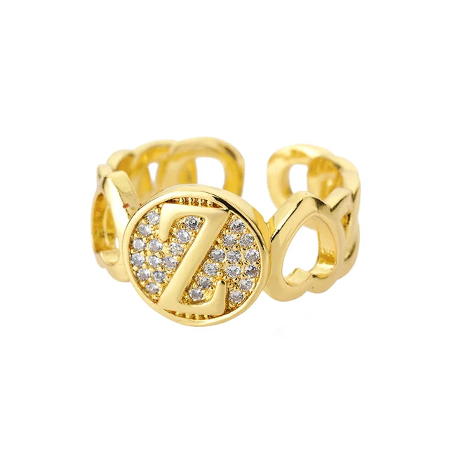 Alphabet Gold Plated Resizable Ring