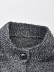 Gray Knitted Stand Collar Cardigan Sweater