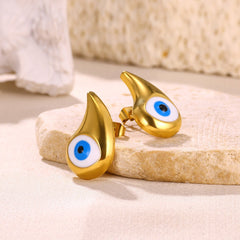 Titanium Steel Blue Eye Water Drop Pendant Earrings