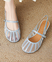 Blue Faux Leather Buckle Strap Tulle Splicing Sandals