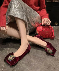 Blue Flat Feet Shoes Velour Chic Splicing Bow Zircon