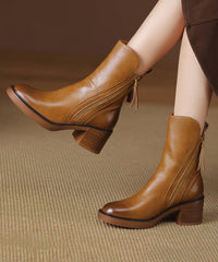 Boutique Splicing Chunky Boots Brown Cowhide Leather