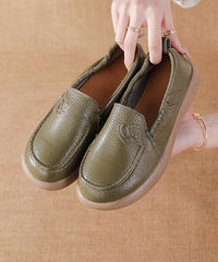 Brown Comfy Cowhide Leather Platform Flat Feet Shoes