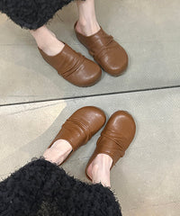 Brown Platform Faux Leather Stylish Splicing Slide Sandals