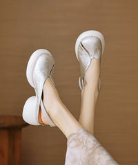 Comfy Splicing Chunky Sandals Green Cowhide Leather Hollow Out