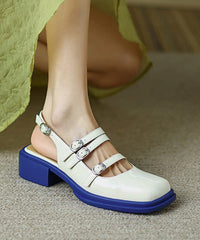 Classy Splicing Chunky Sandals Beige Sheepskin Buckle Strap