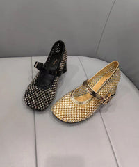 Fashion Splicing Chunky Shoes Black Breathable Mesh Zircon