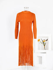 Orange Tassel Pleated Dress