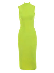 Green Vintage Turtleneck Sleeveless Party Dress