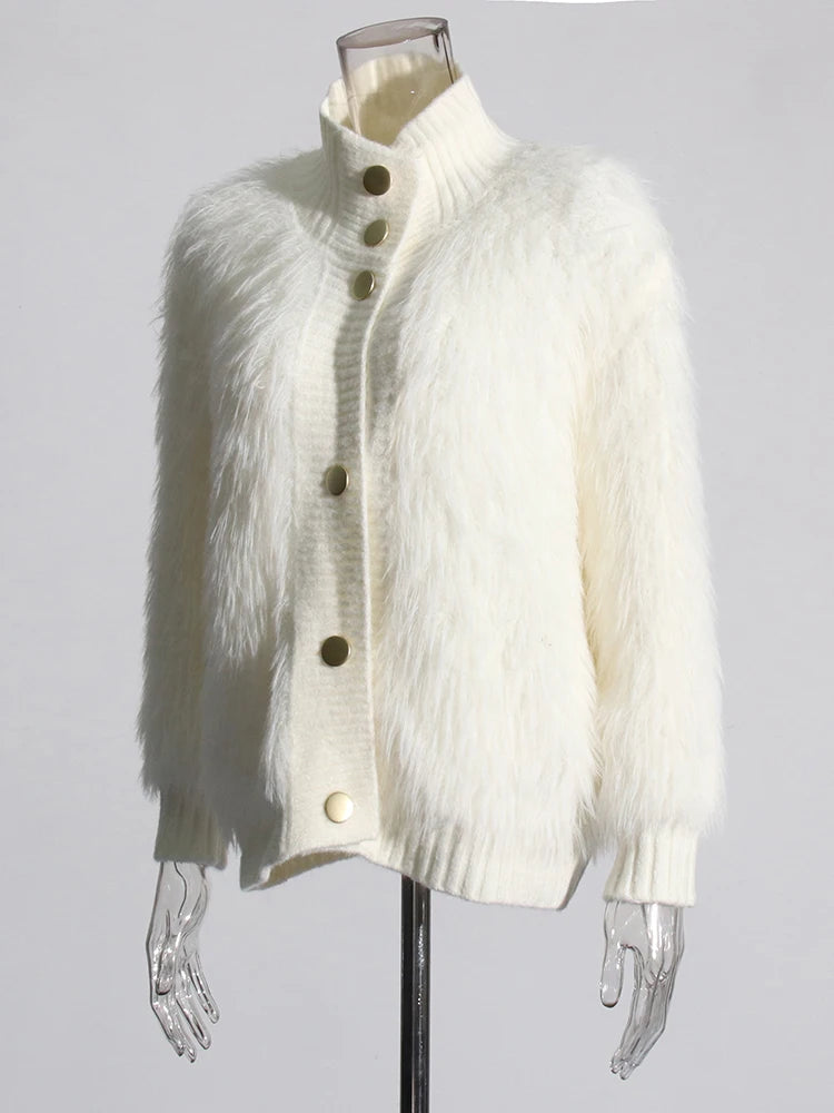 Furry Stand Collar Knit Jacket