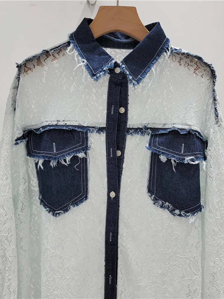 Denim Patchwork Lace Shirt