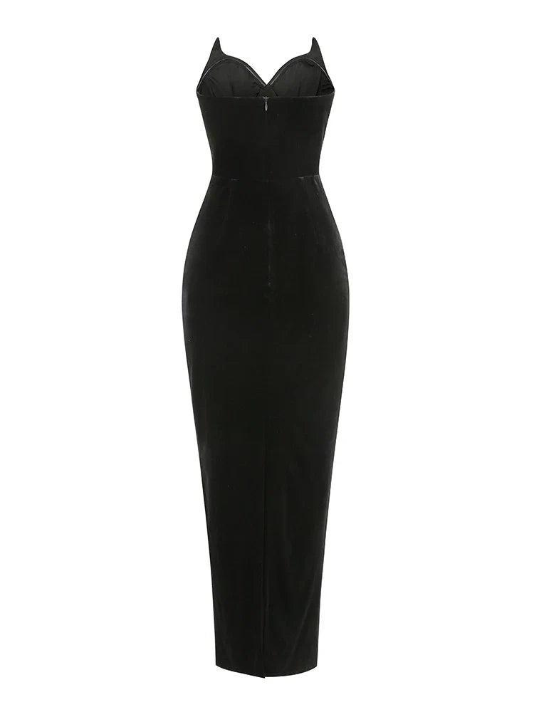 Solid Velvet Strapless Split Maxi Dress