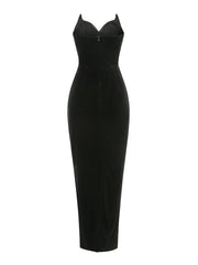 Solid Velvet Strapless Split Maxi Dress