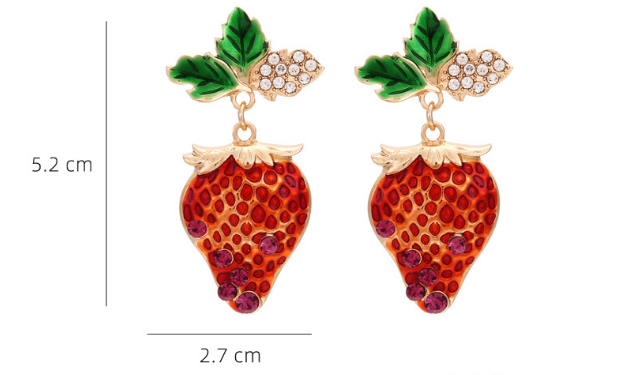 Alloy Diamond Inlaid Strawberry Earrings