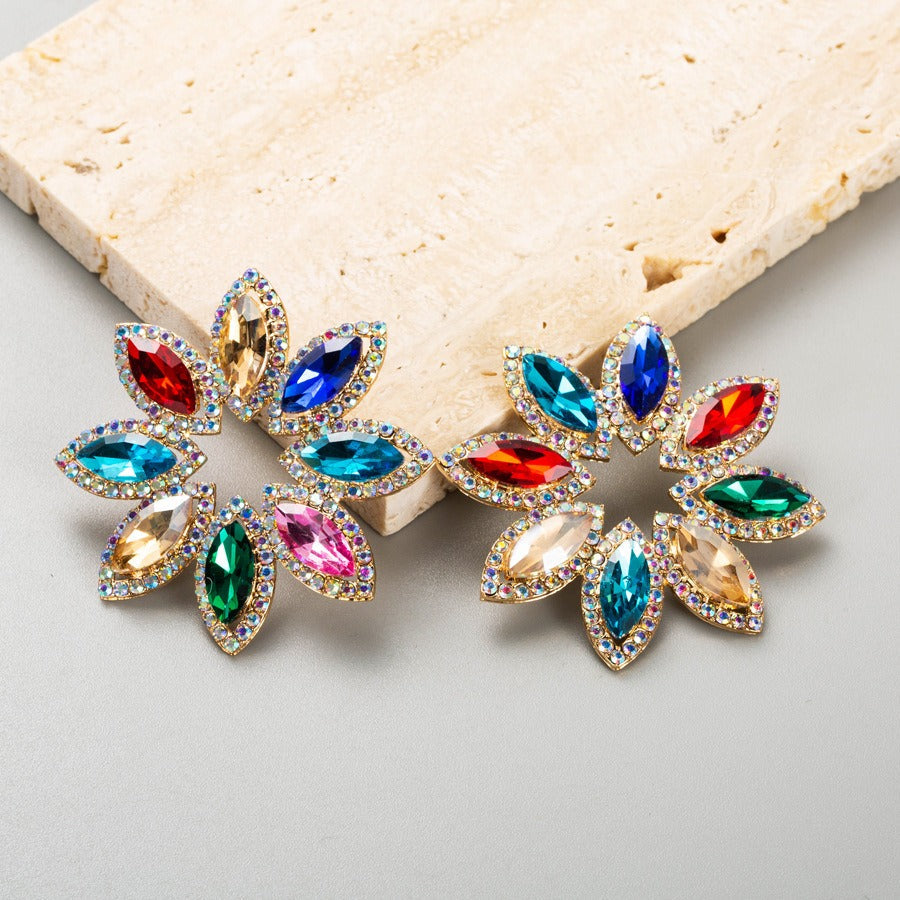 High-End Diamond Flower Earrings