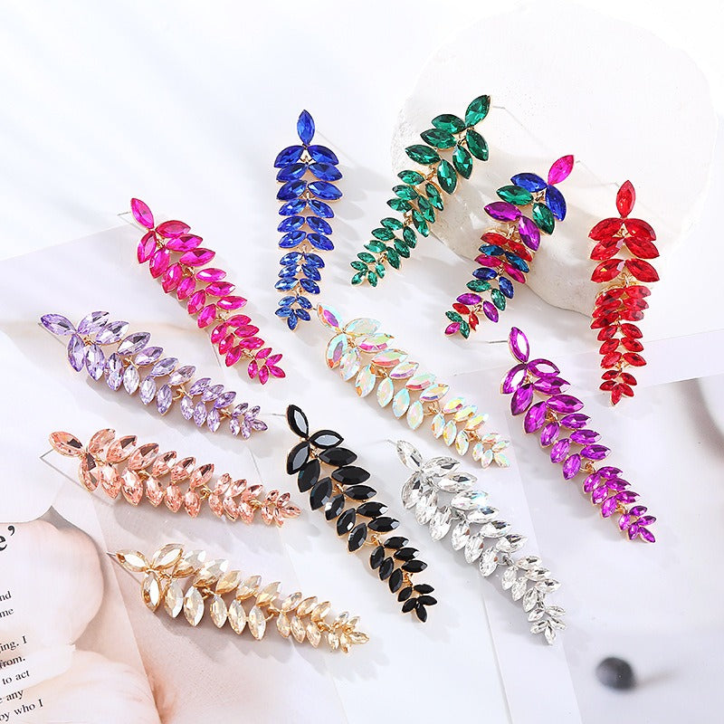 Multi-Layered Diamond Leaf Flower Earrings