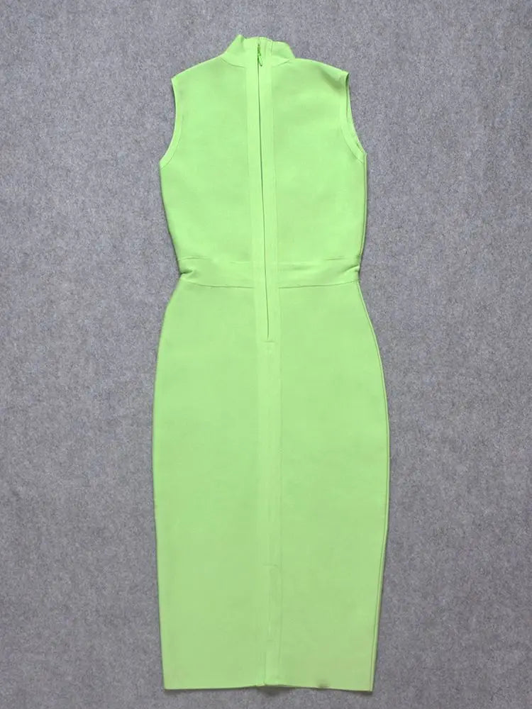 Green Vintage Turtleneck Sleeveless Party Dress