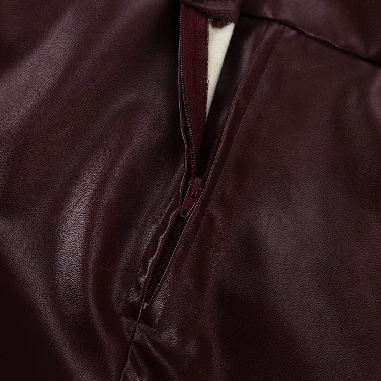 Vintage Burgundy Faux Leather Tie Waist Jacket + Pants Set