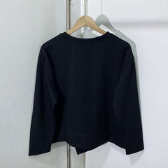 Round Neck Long Sleeved Irregular Hem Patchwork Top
