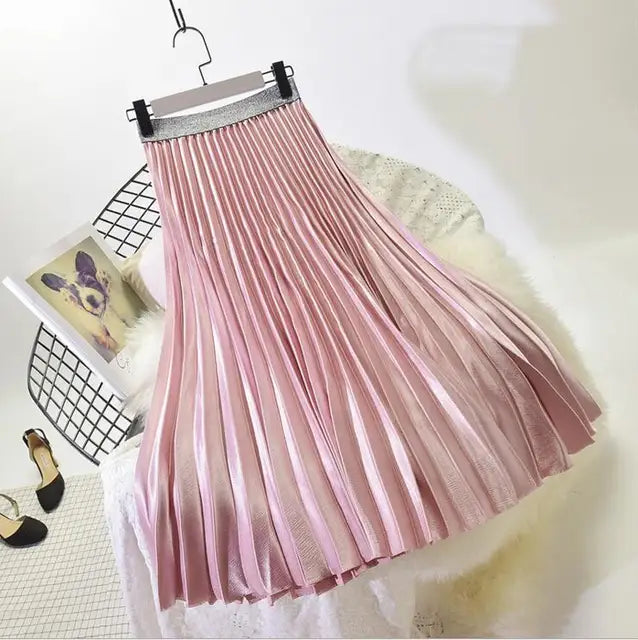 Classic Solid High-Waist Pleated Skirt