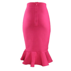 Elastic High Waisted Ruffled Bandage Skirt