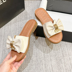 Women Retro Fashion Leather Bowknot Slippers