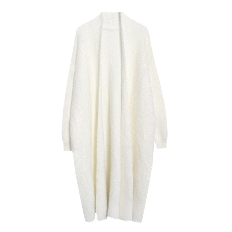 Knee-Length Faux Mink Fur Knit Cardigan