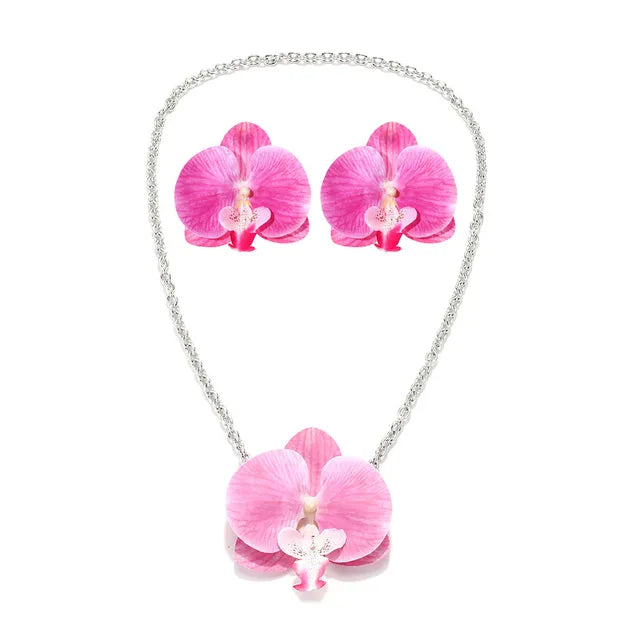 Flower Pendant Necklace + Earrings Set