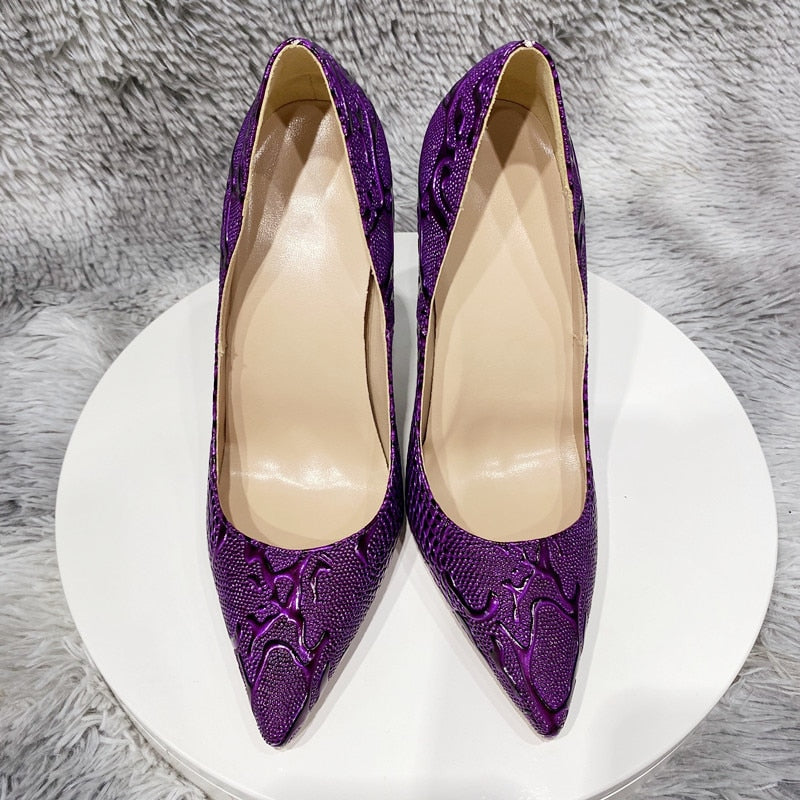 Purple Embossed Pointed-Toe Pumps Shoes