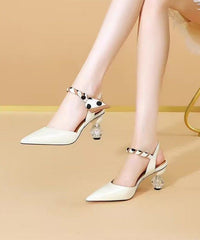Chic Splicing High Heel Sandals Yellow Faux Leather Pointed Toe