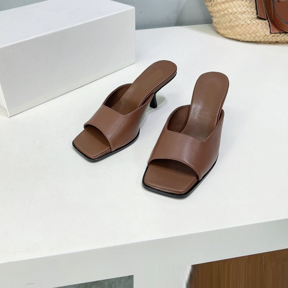 Square Toe Stiletto Leather Sandals