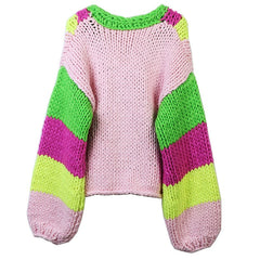 Colorful Long Sleeved V-Neck Loose Knit Cardigan