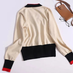 Contrast Tri-Color Knit Cardigan