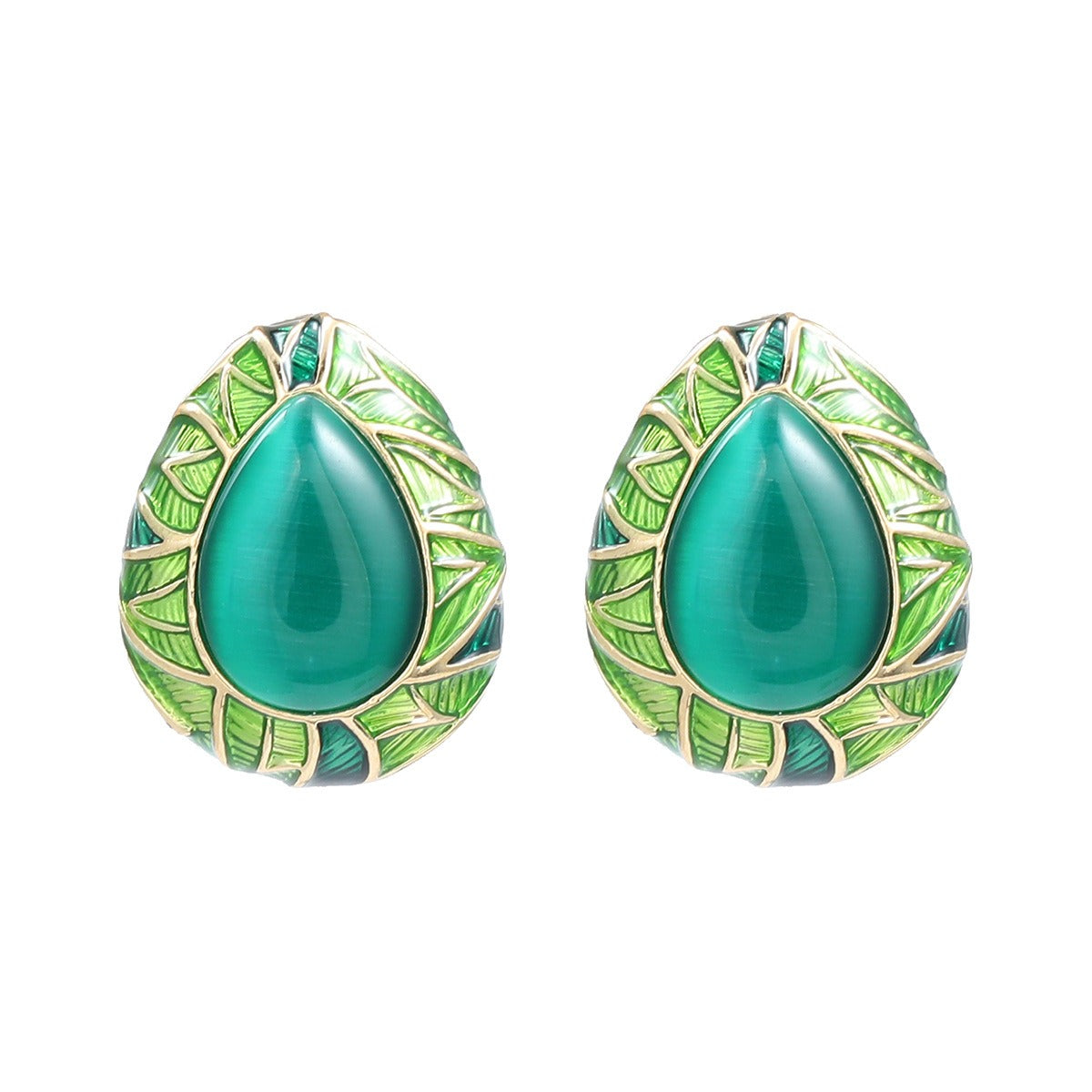 Water Drop Alloy Dripping Oil Leaf Element Earrings