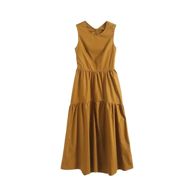 Round Necked Open Waist Sleeveless Dress