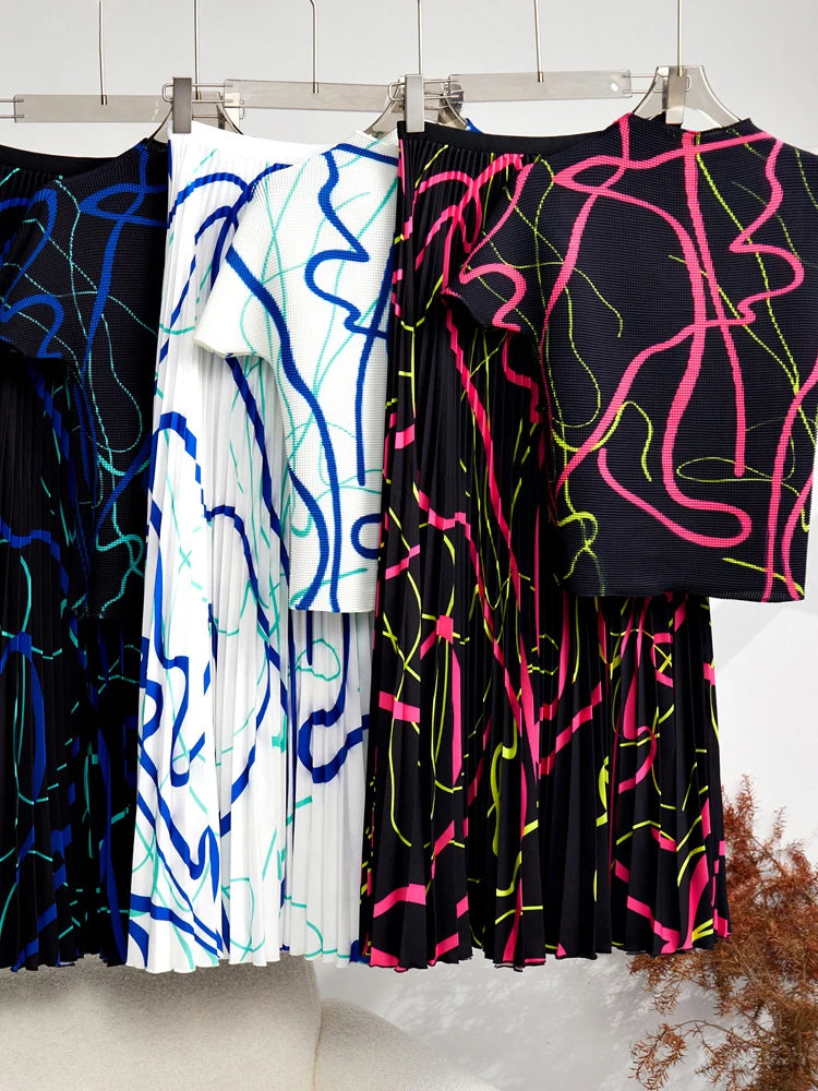 Squiggles Top+Skirt Pleated Set