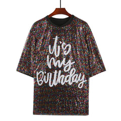 Rainbow Sequins Streetwear T-Shirt