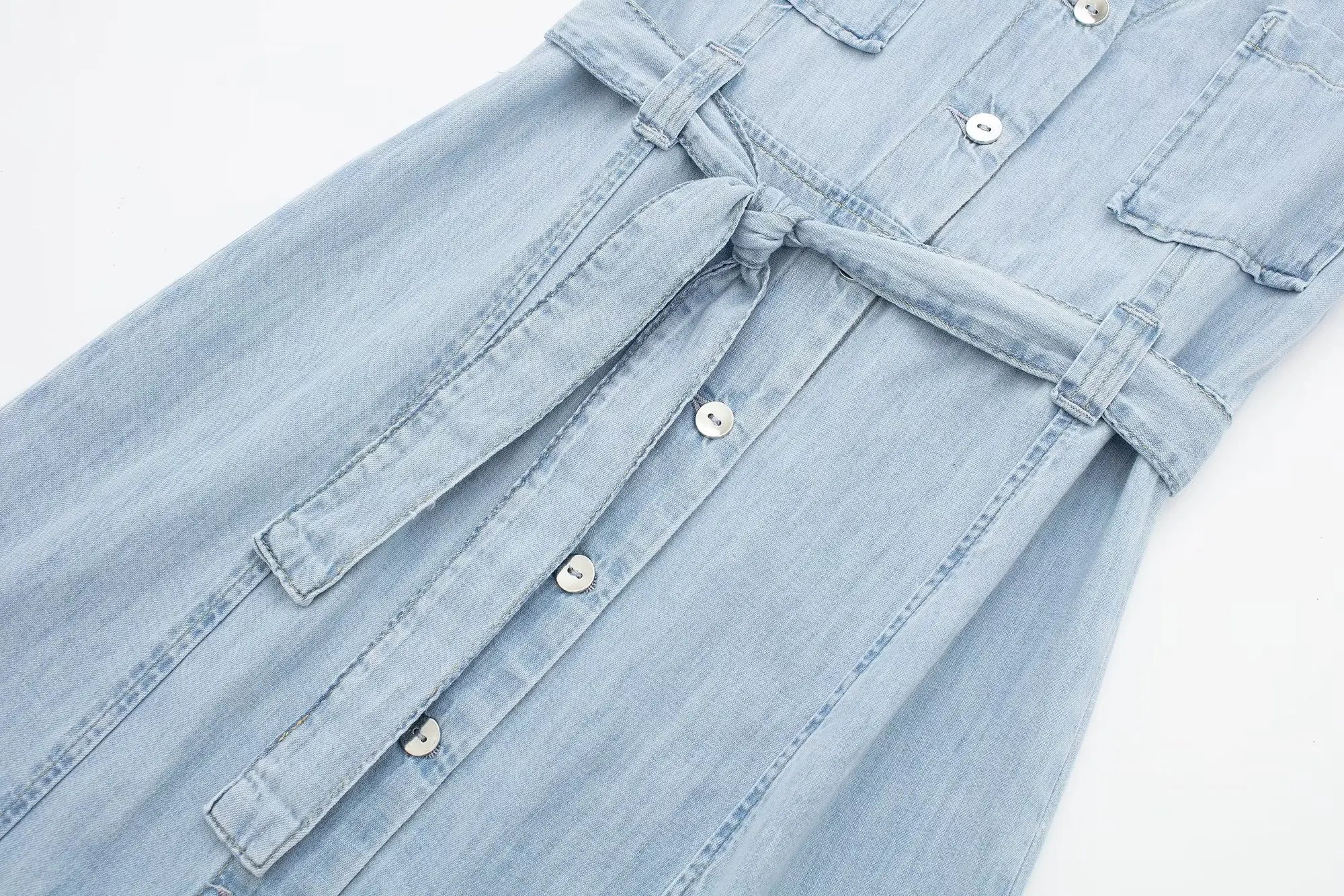 Wing Collar Denim Belted Dress