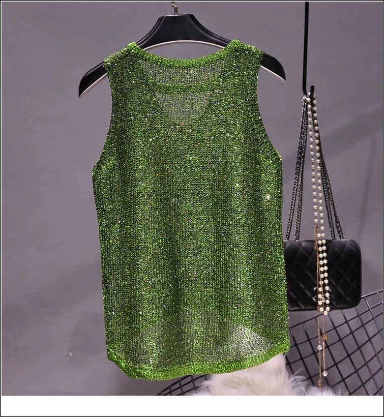 Sequined Hollow-Out Tank Top