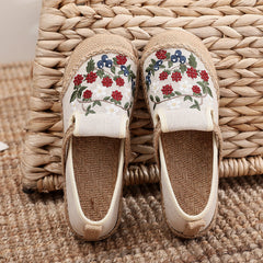 Women  Retro Floral Embroidery Linen Casual Shoes