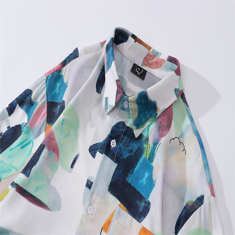 Casual Abstract Printed Loose Lapel Shirt