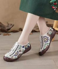 Brown Embossed Cross Strap Splicing Cowhide Leather Flat Shoes