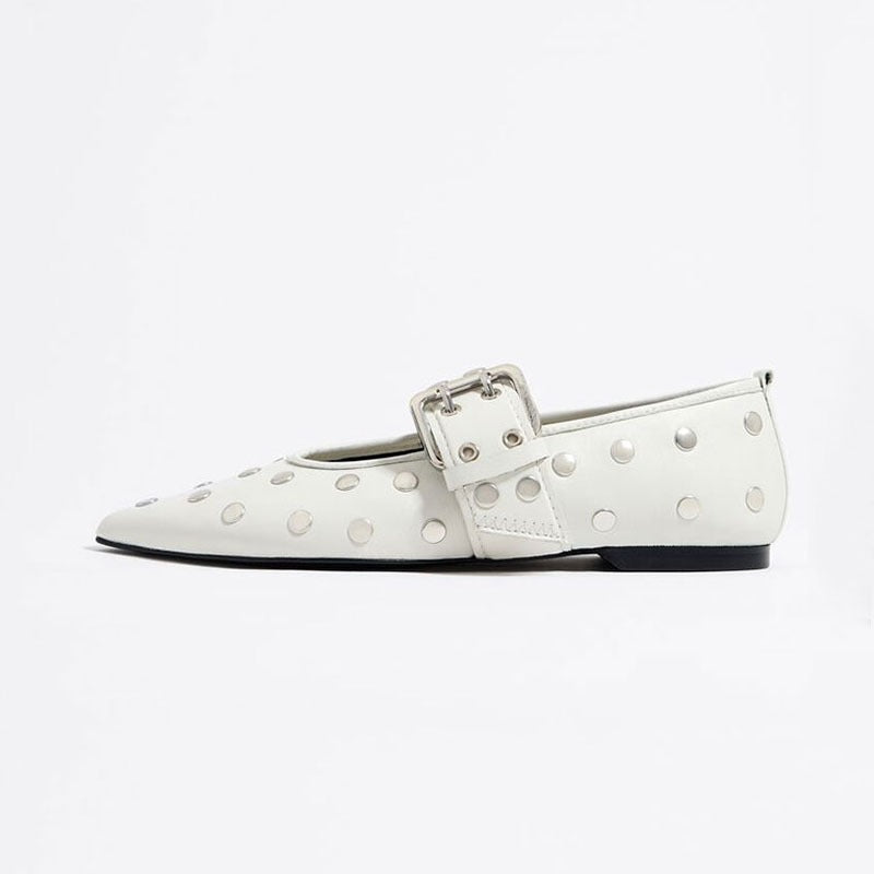 Pointed Shallow Mouth Belt Buckle Flat Shoes