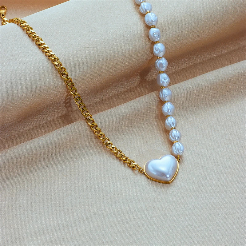 White Heart Bead Chain Necklace