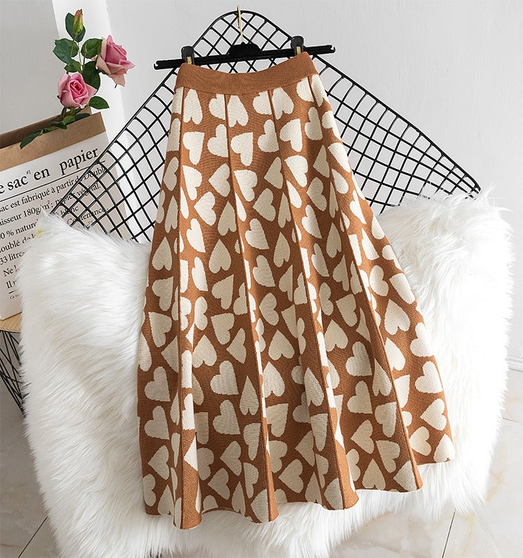 Hearts A-Line Umbrella Knit Skirt