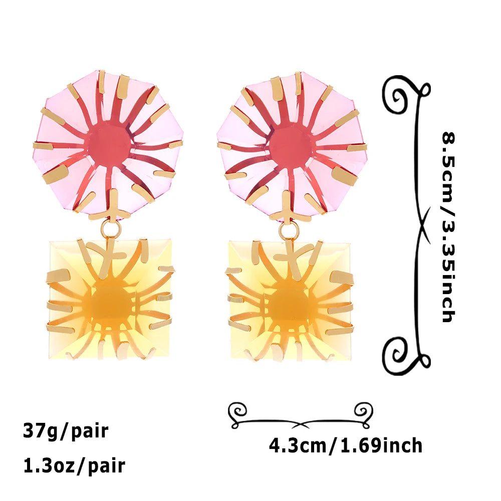 Metal Inlaid Polygonal Colored Sun Resin Earrings