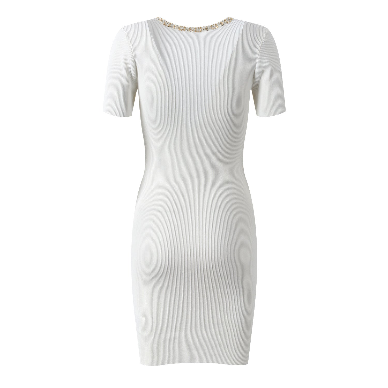 Scoop Neck Nail Bead Slim Fit Short Sleeved Dress