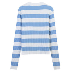 Striped Double Row Metal Button Loose Cardigan