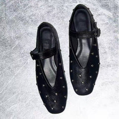 Studded Leather Mary Jane Flats