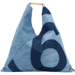 Spacious Numeral Denim Tote Bag